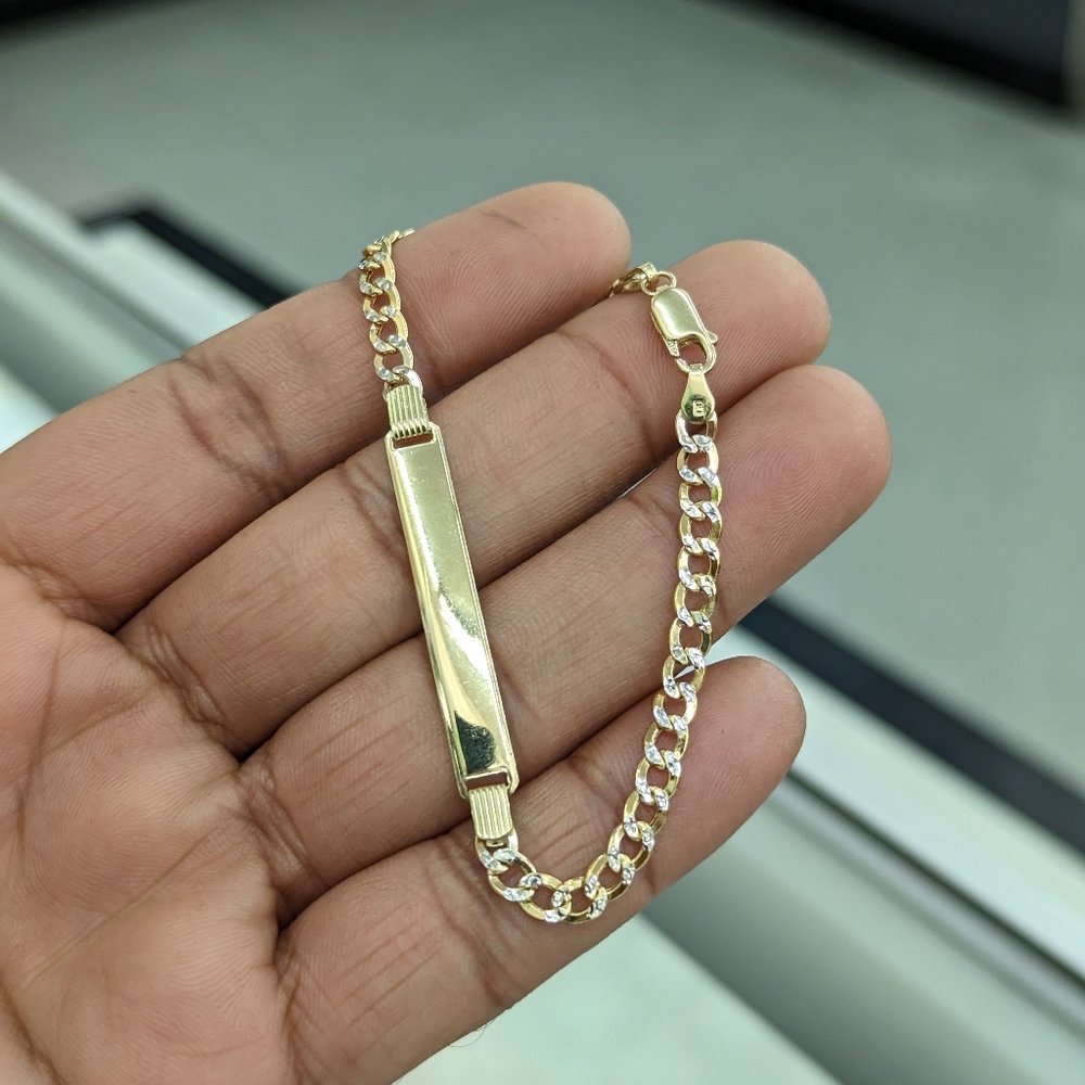 10kt Real Gold Cuban Curb Diamond Cut ID Bracelet